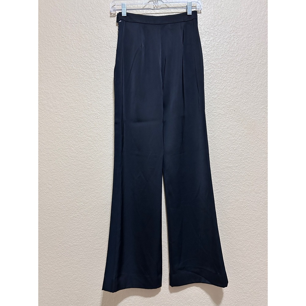 NBD XXS High Waisted Wide Leg Satin Trousers Black Formal Dress Pants Side Zip - Picture 2 of 13